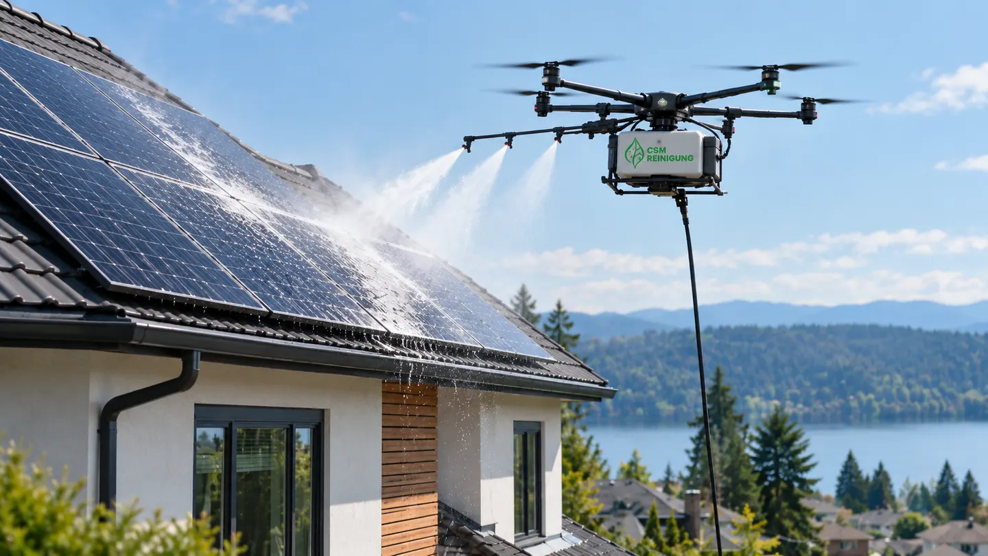 Visualisierung: Reinigung von Photovoltaikmodulen auf einem Wohnhaus
